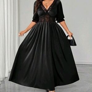 Elegant Black Lace Bodice, Boned Evening Dress